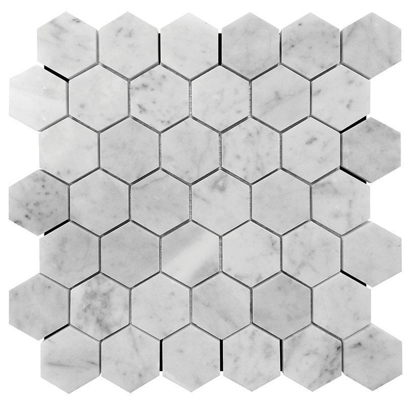 White Carrara Hexagon Honed Marble Mosaic Tile
