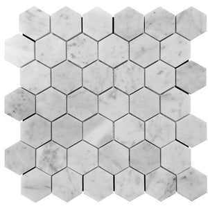 2 Inch White Carrara Hexagon Honed Marble Mosaic Tile Sample