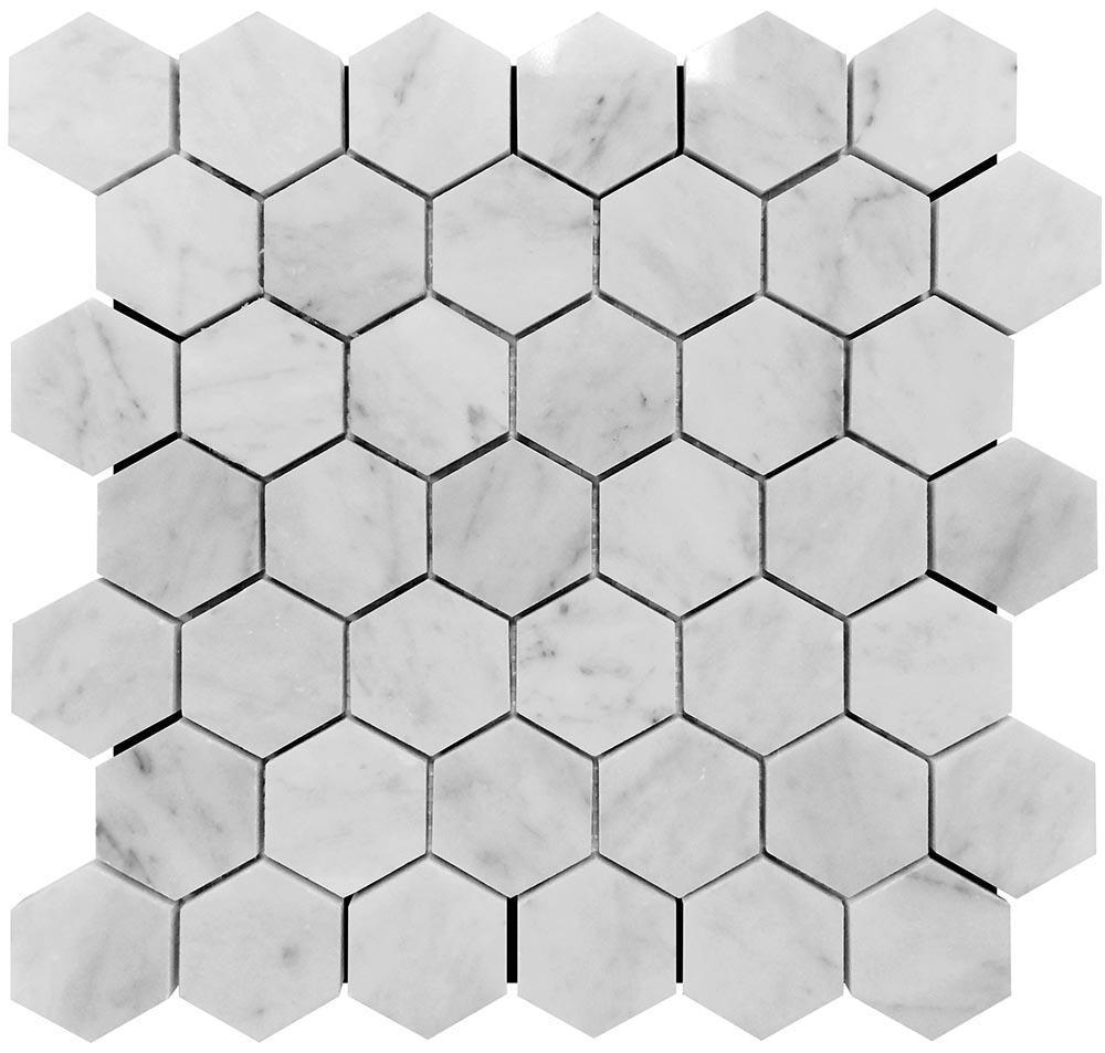 2 Inch White Carrara Hexagon Polished Marble Mosaic Tile position: 1