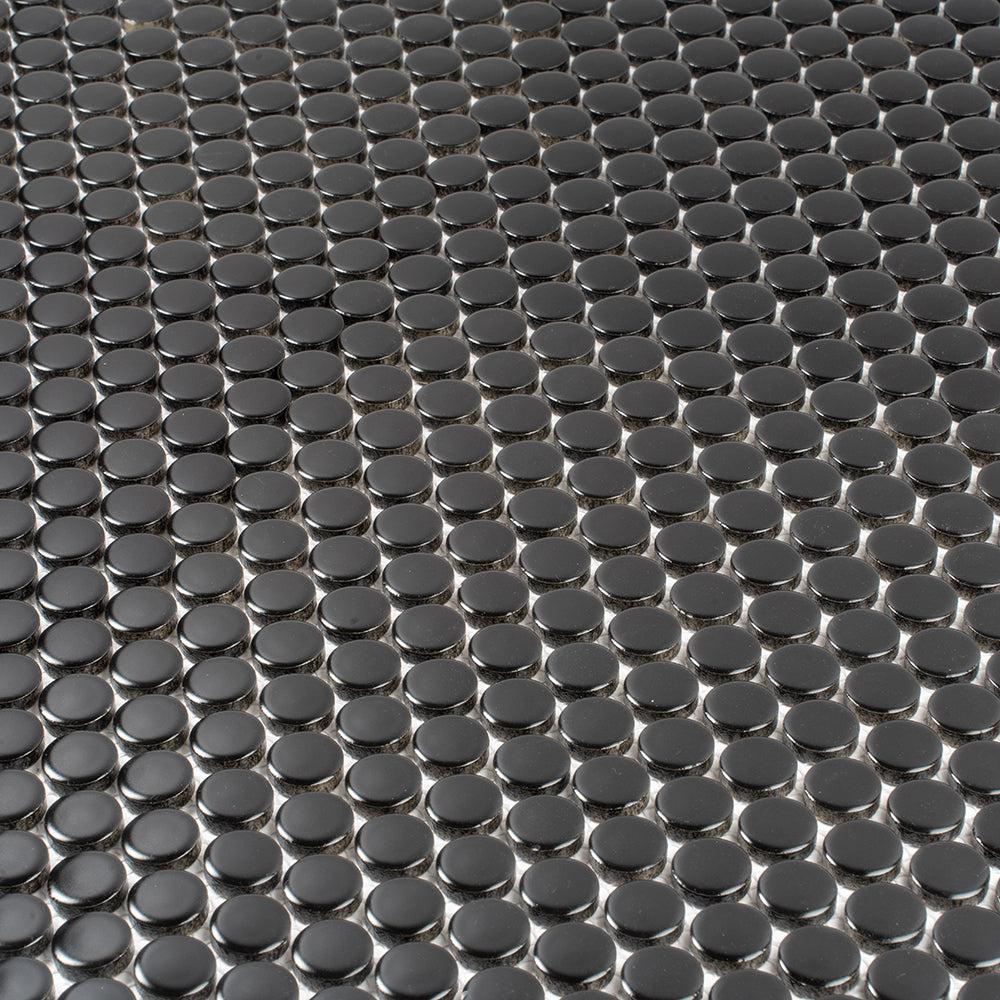Matte Black Buttons Porcelain Penny Round Tile | Tile Club