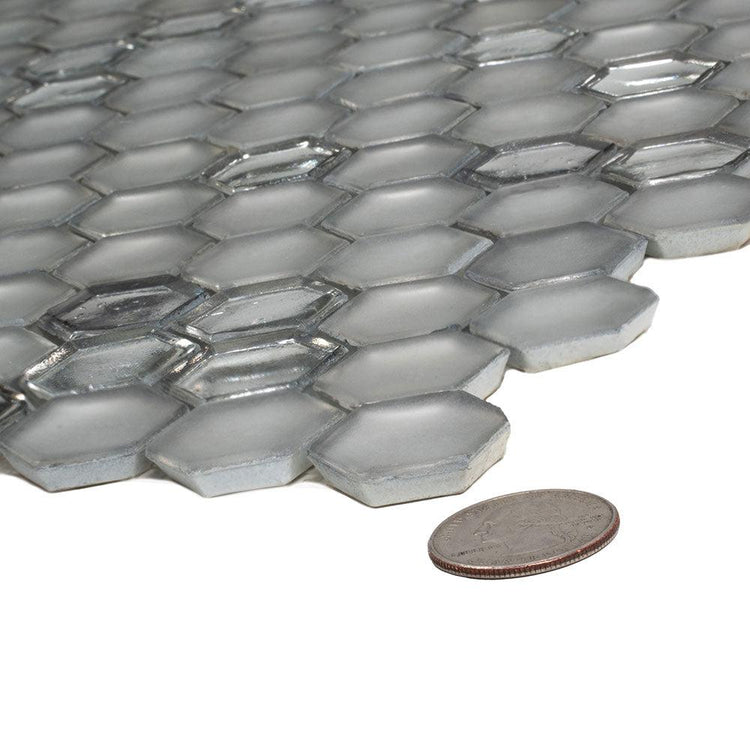 Matte Silver Hexagon Glass Mosaic Tile | Tile Club
