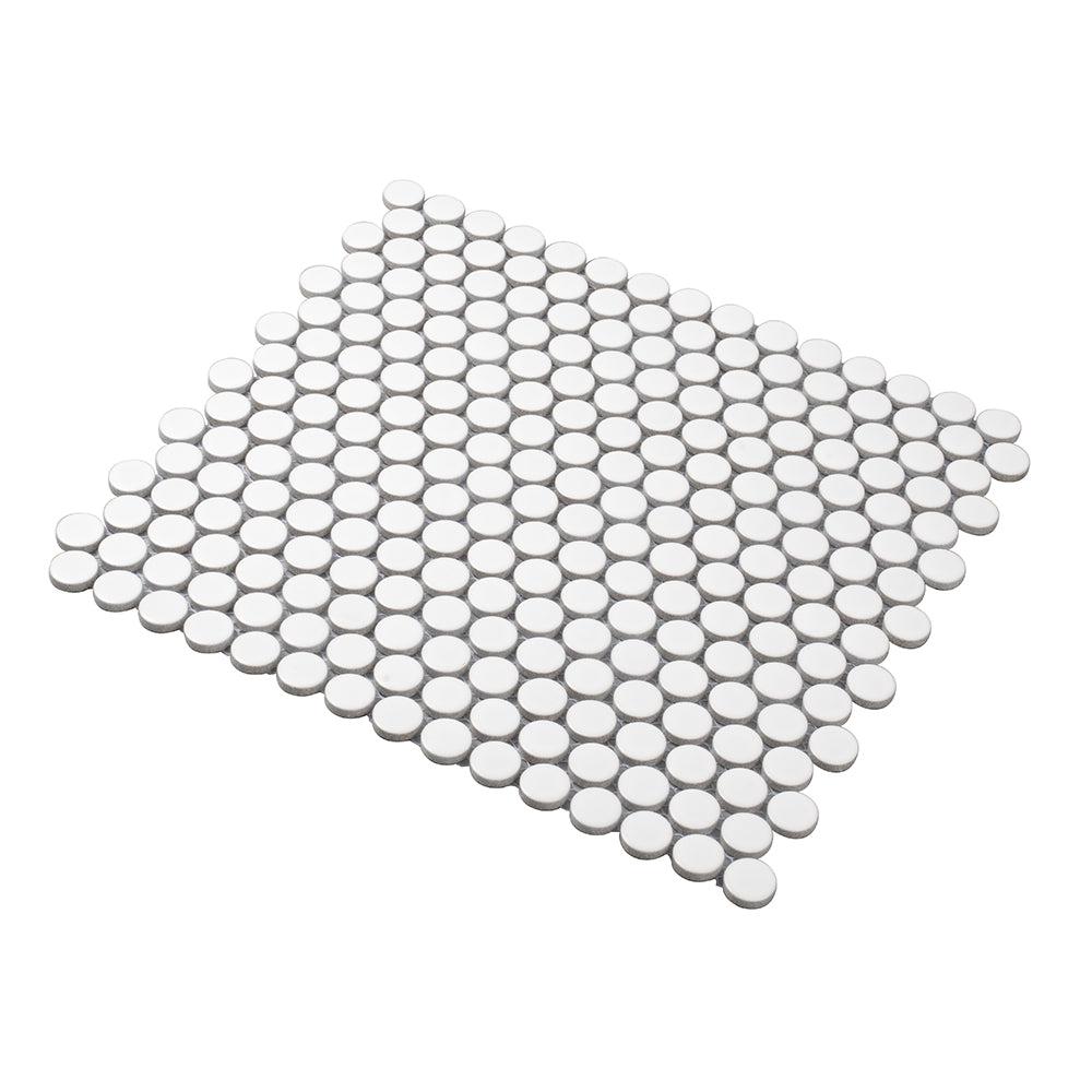Matte White Buttons Porcelain Penny Round Tile | Tile Club
