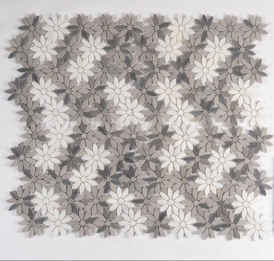 Meadow Wooden Flower Marble Mosaic Tile