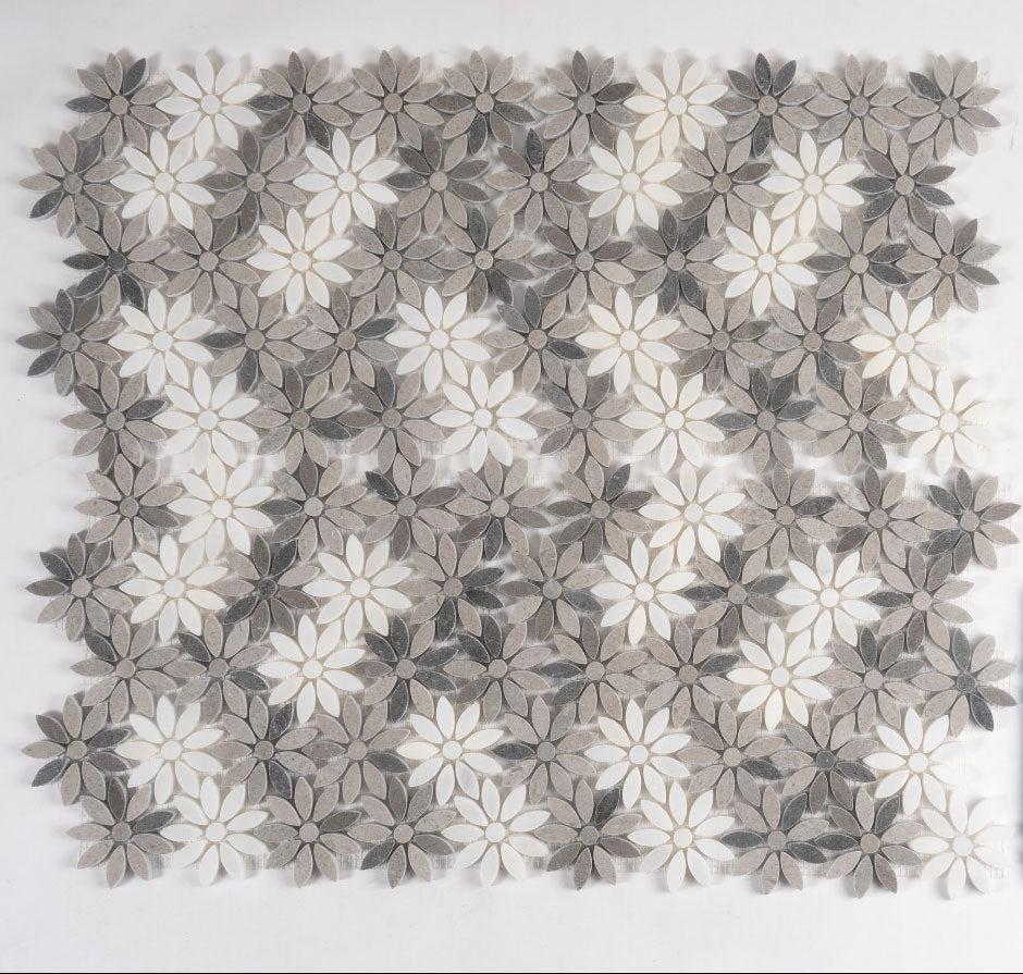 Meadow Wooden Flower Marble Mosaic Tile | Tile Club