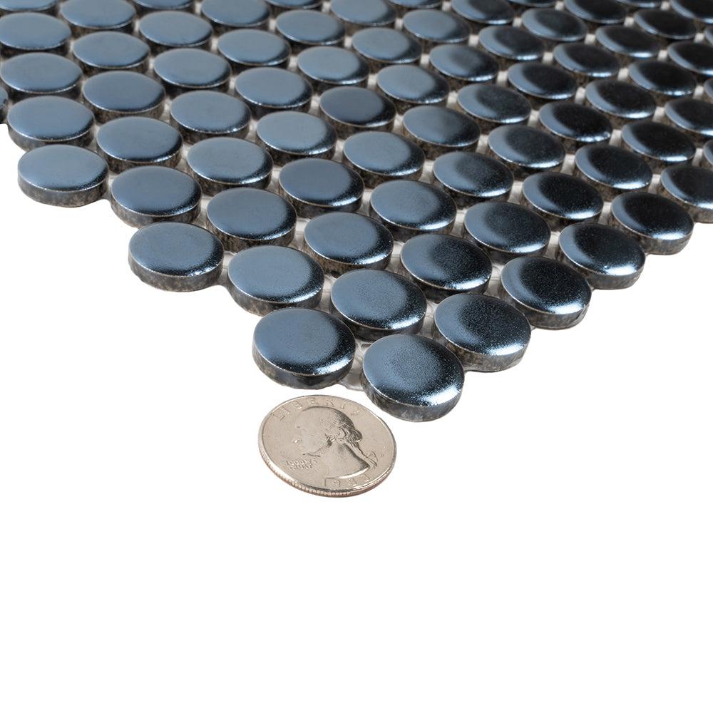 Metallic Blue Buttons Porcelain Penny Round Tile | Tile Club