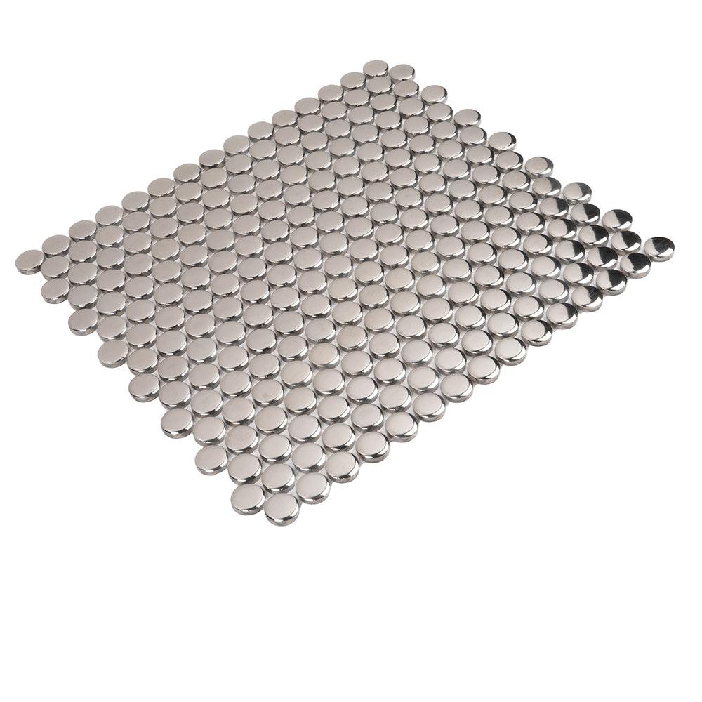 Metallic Silver Buttons Porcelain Penny Round Tile | Tile Club