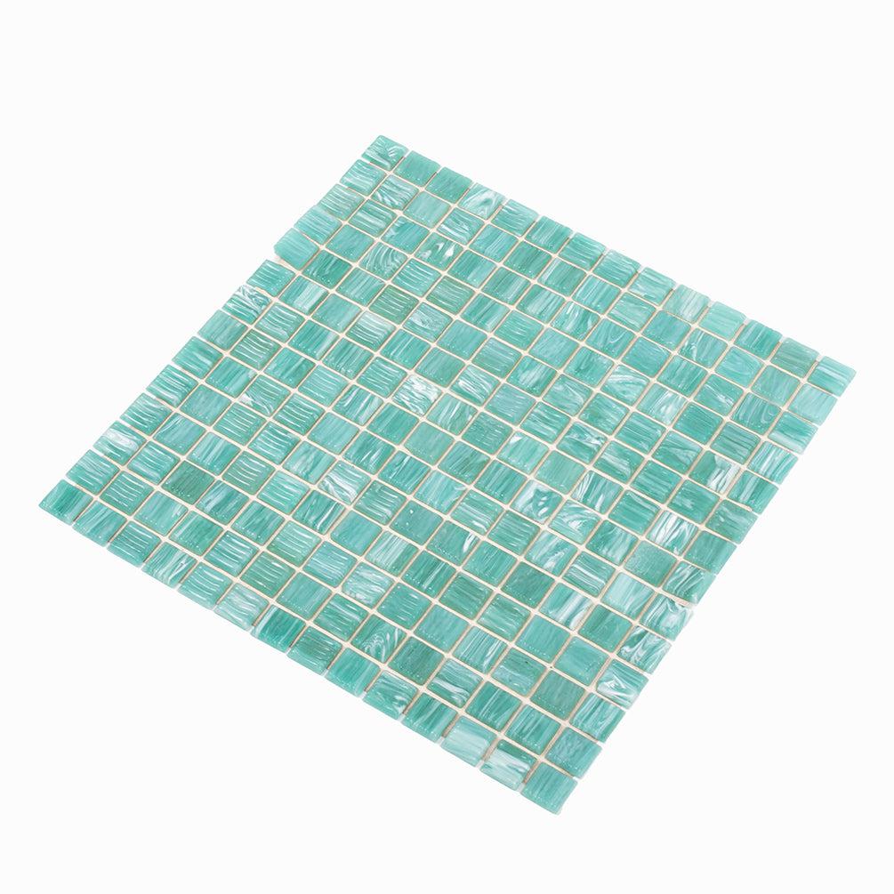 Mixed Blue Green Swirls Squares Glass Pool Tile | Tile Club