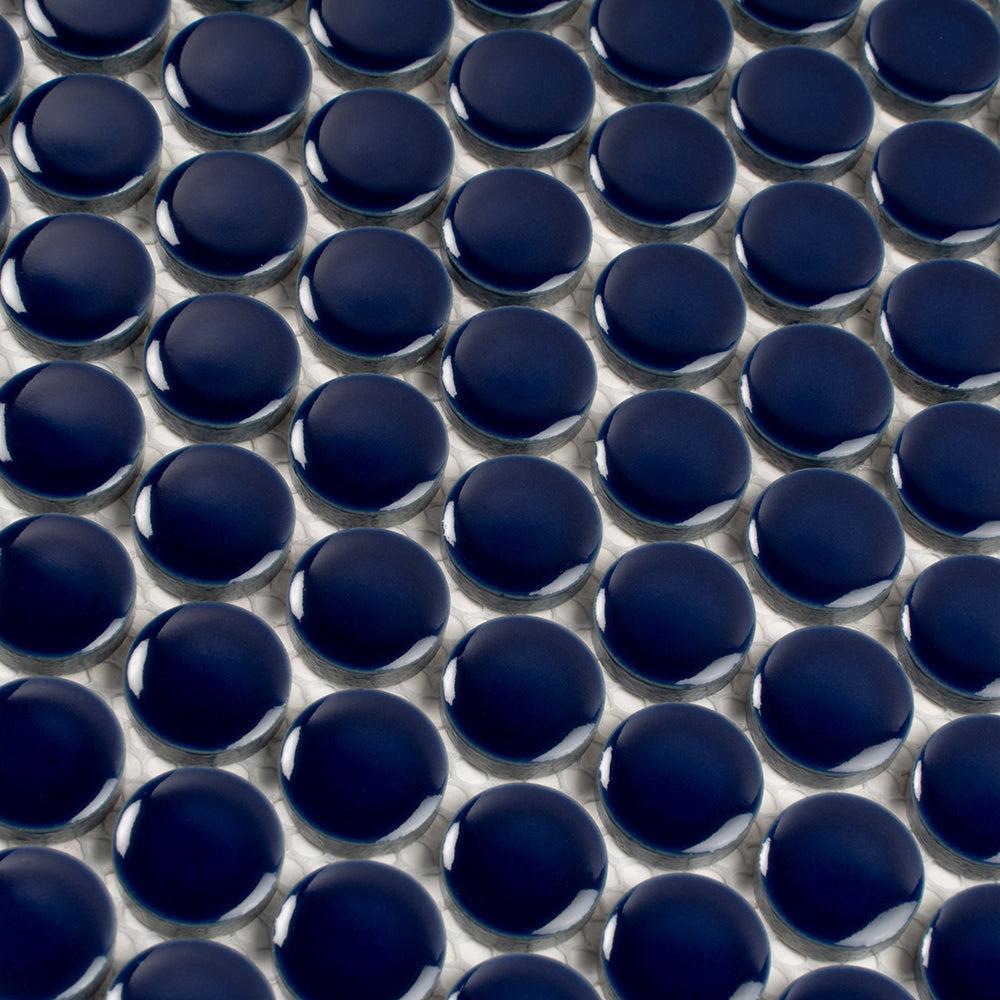 Navy Blue Buttons Porcelain Penny Round Tile | Tile Club