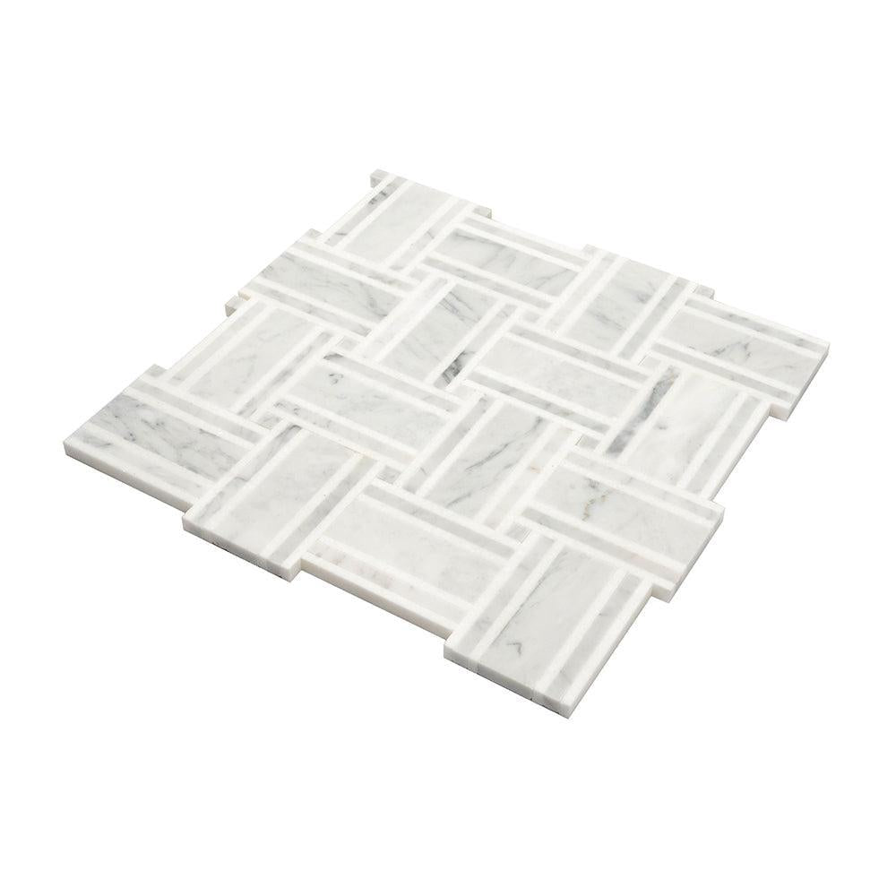 Nova Basket Bianco Carrara & Thassos Marble Mosaic Tile | Tile Club