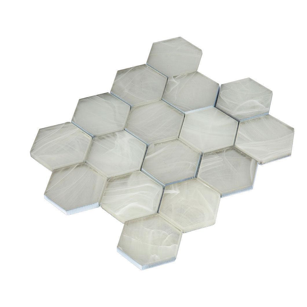 Sea Glass Hexagon Platinum White Mosaic Tile | Tile Club