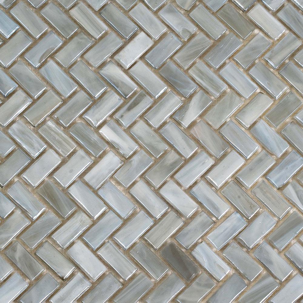 Pearl Herringbone Glass Mosaic Tile | Tile Club