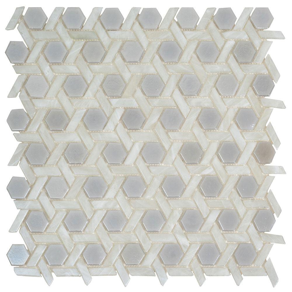 Pearl White Weaved Hexagon Glass Mosaic Tile Sample