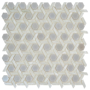 Pearl White Weaved Hexagon Glass Mosaic Tile Sample