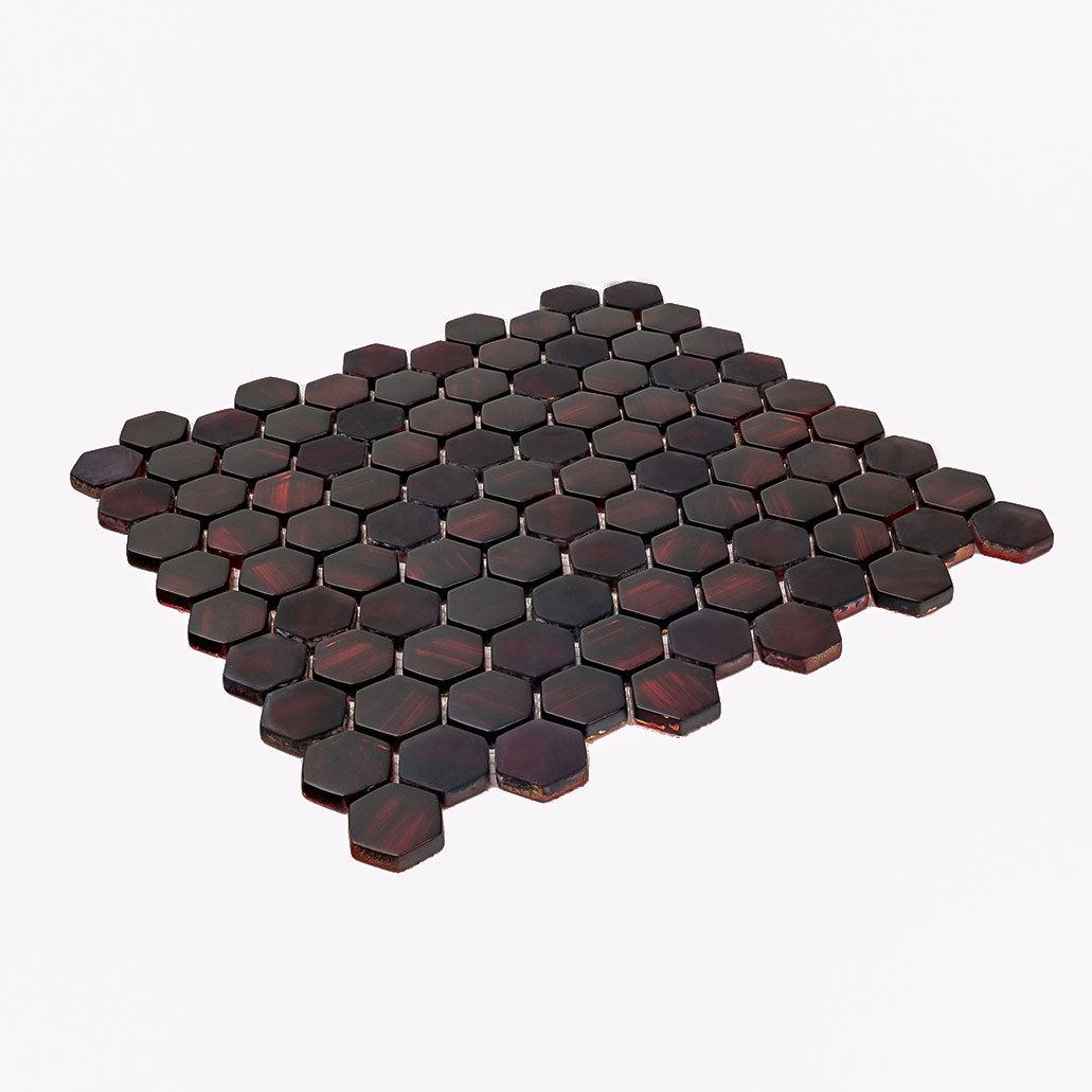 Red Foil Glossy And Frosted Hexagon Glass Mosaic Tile
