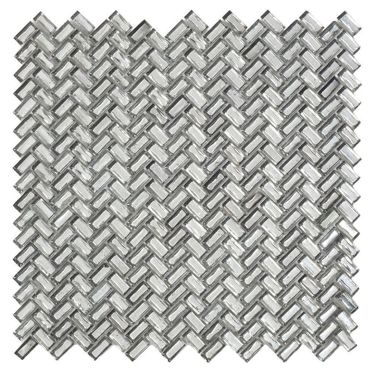 Silver Herringbone Glass Mosaic Tile 