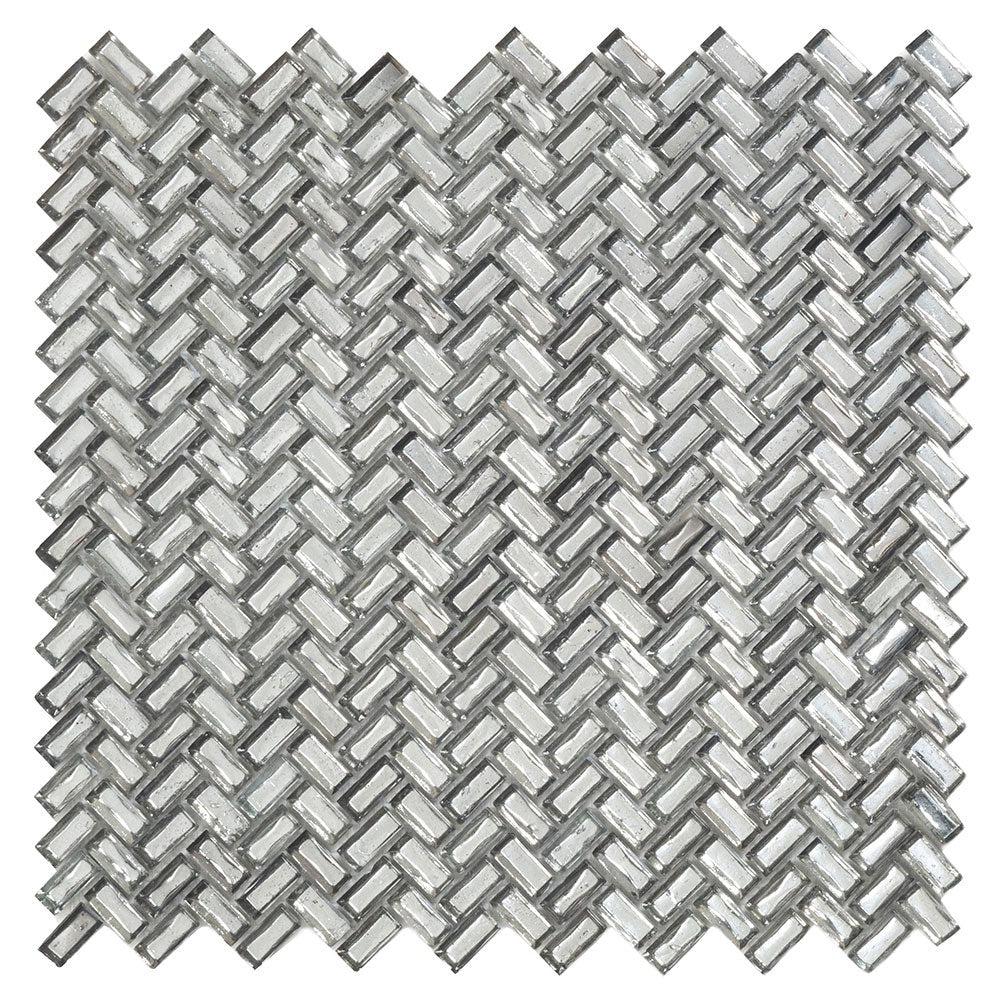 Silver Herringbone Glass Mosaic Tile 
