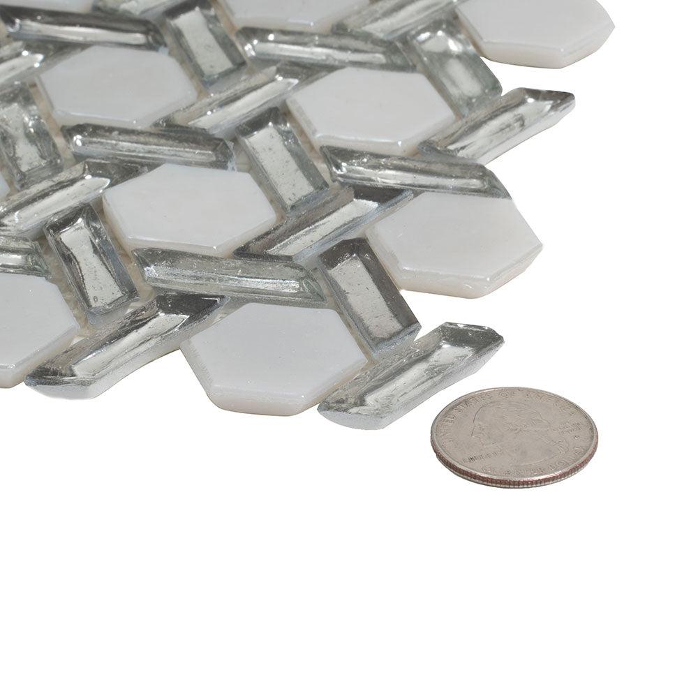 Silver White Weaved Hexagon Glass Mosaic Tile