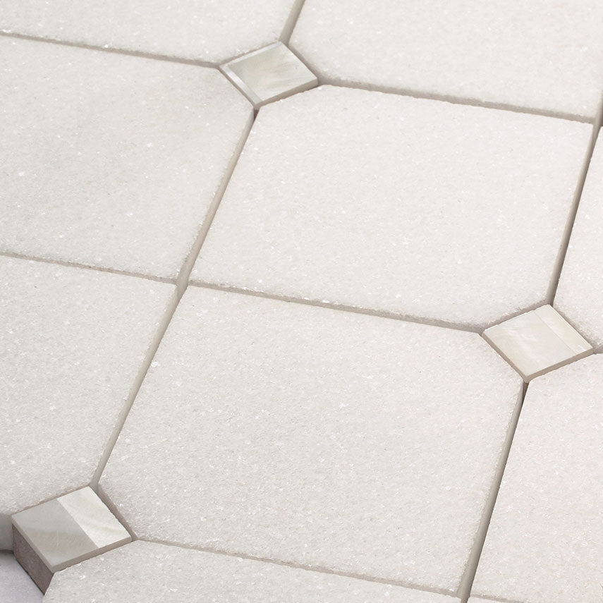 Square Rhombus Pearl White Thassos Shell Tile