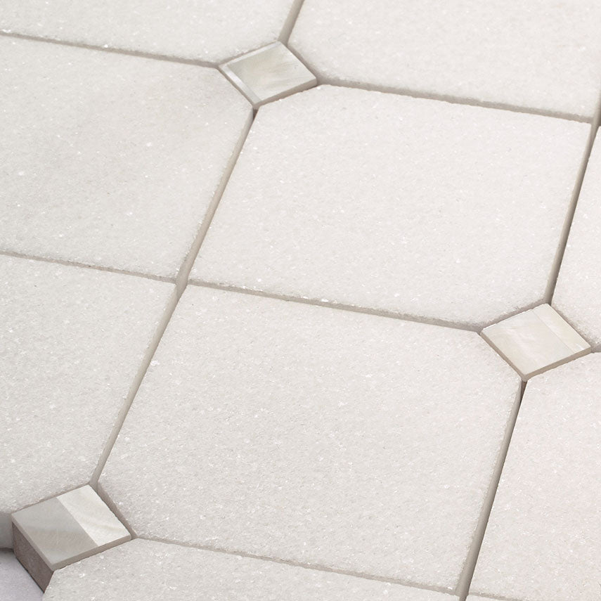 Square Rhombus Pearl White Thassos Shell Tile | Tile Club