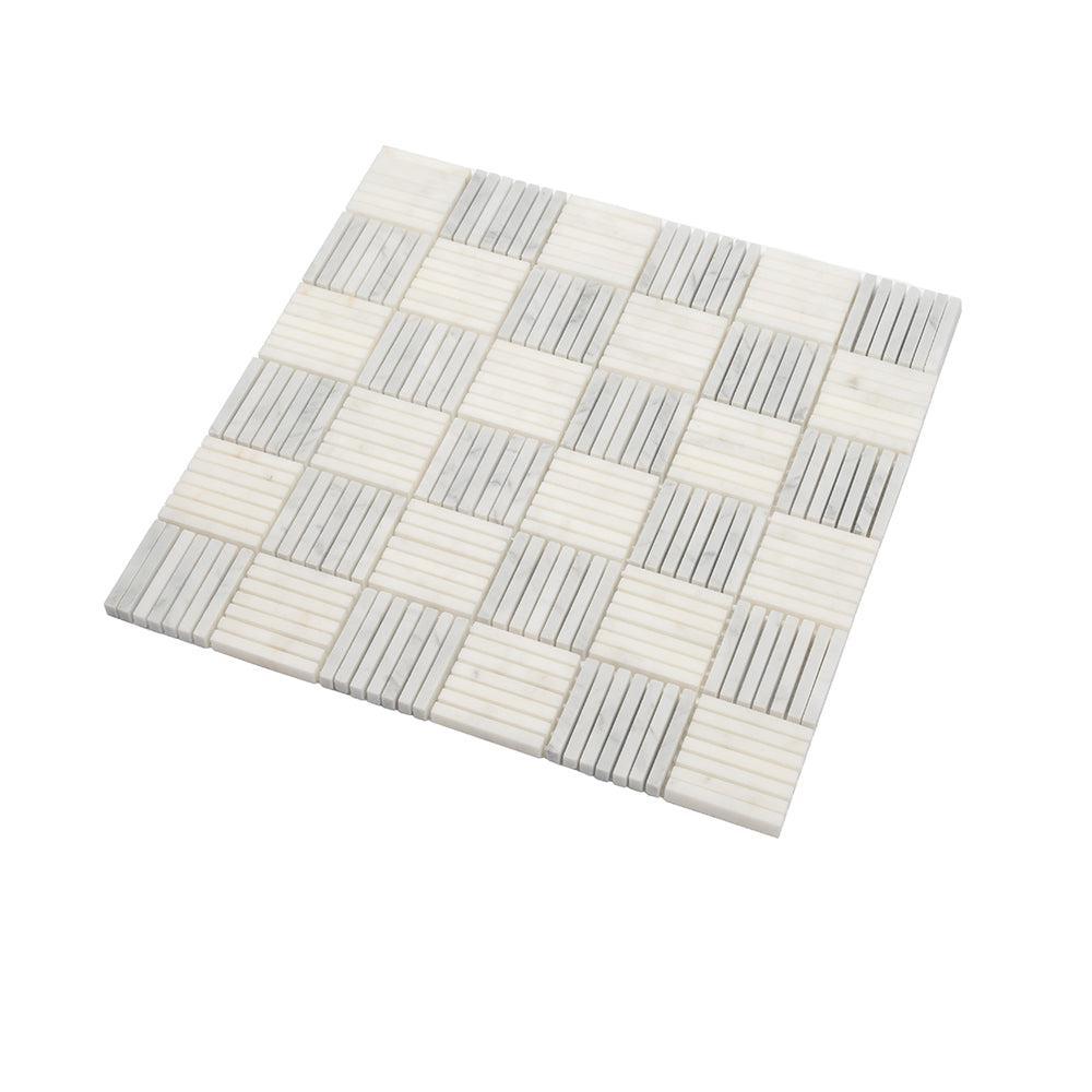 Sticks White Carrara Marble Mosaic Tile | Tile Club