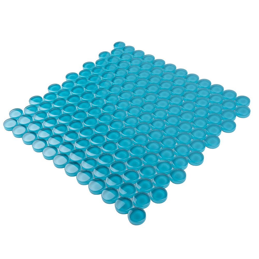 Sea Blue Penny Round Glass Tile | Tile Club