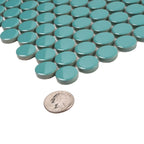 Teal Buttons Porcelain Penny Round Tile | Tile Club