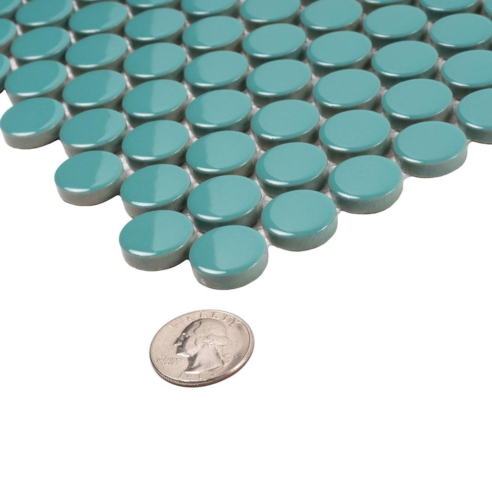 Teal Buttons Porcelain Penny Round Tile | Tile Club