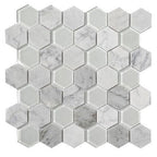 Textured Carrara And Glass Hexagon Mosaic Tile | Tile Club