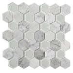 Textured Carrara And Glass Hexagon Mosaic Tile Sample
