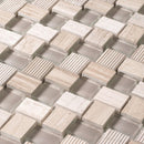 Textured Mini Brick Wooden Beige And Glass Mosaic Tile | Tile Club