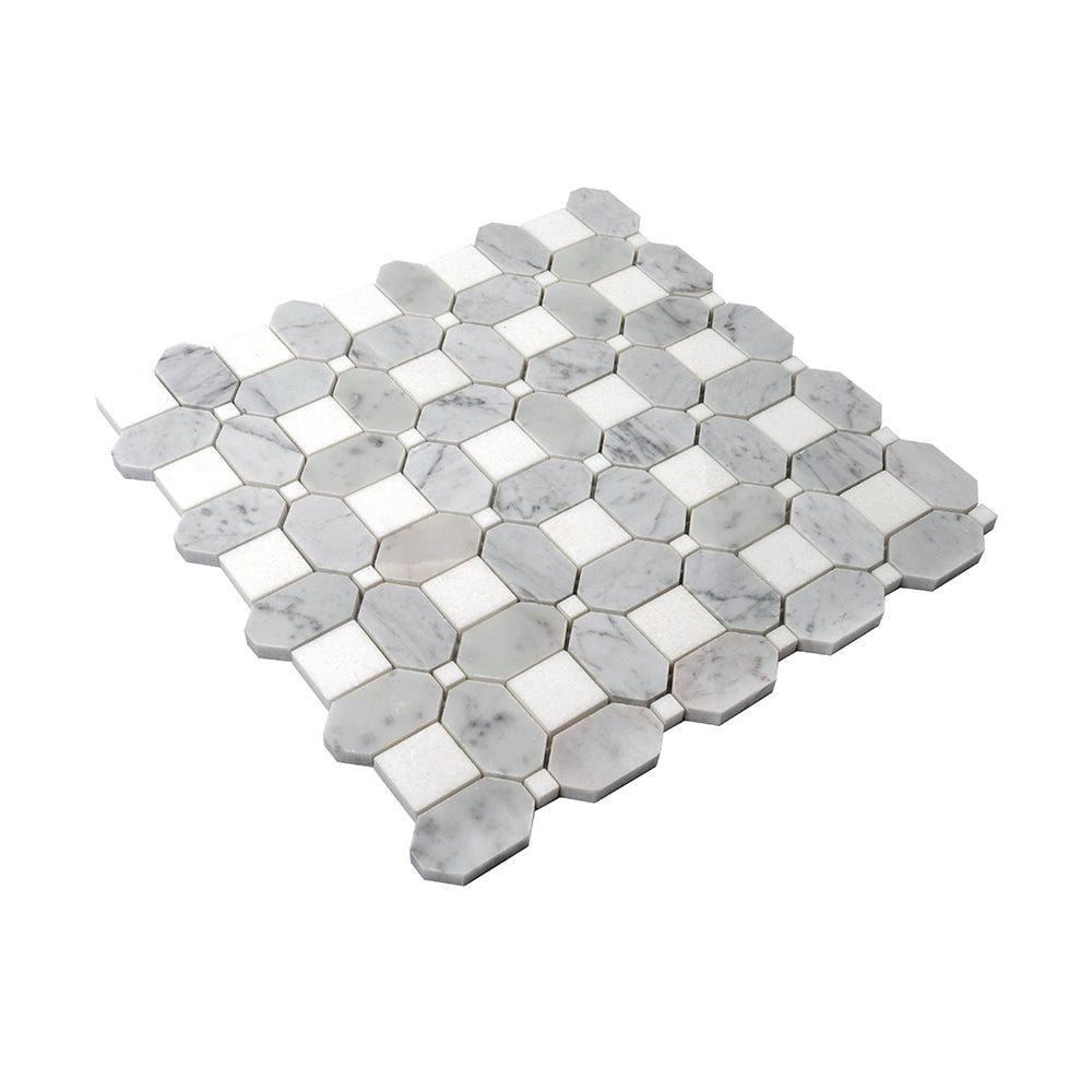 Thassos Square And Carrara Octagon Marble Mosaic Tile | Tile Club