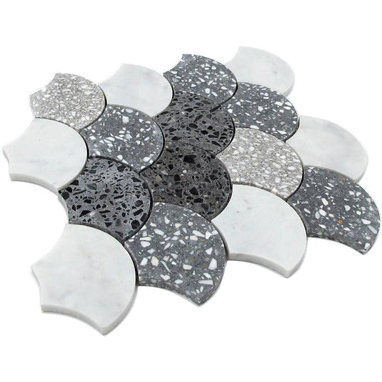 Gray and White Terrazzo Scale Mosaic Tile | Tile Club