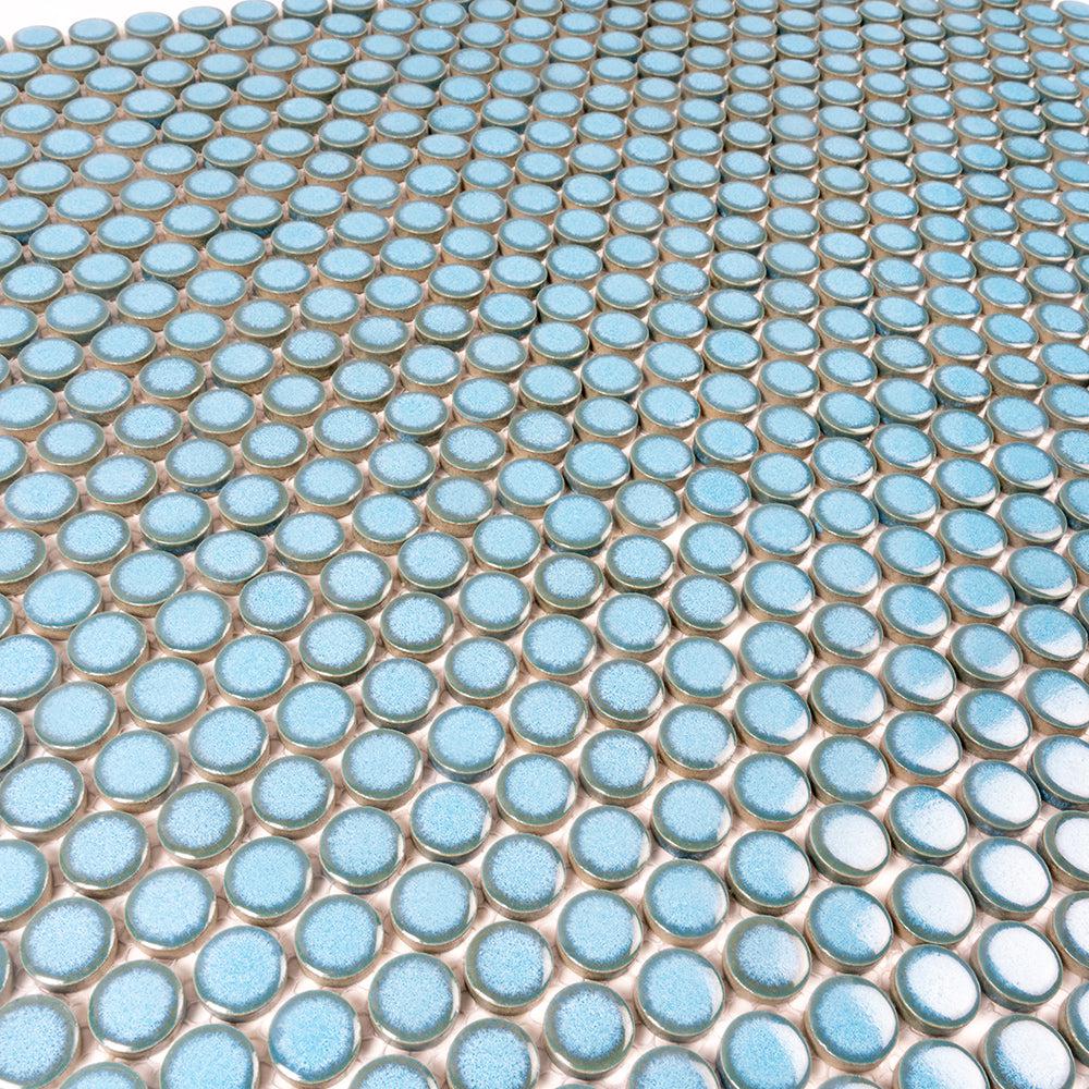 Turquoise Blue Buttons Porcelain Penny Round Tile