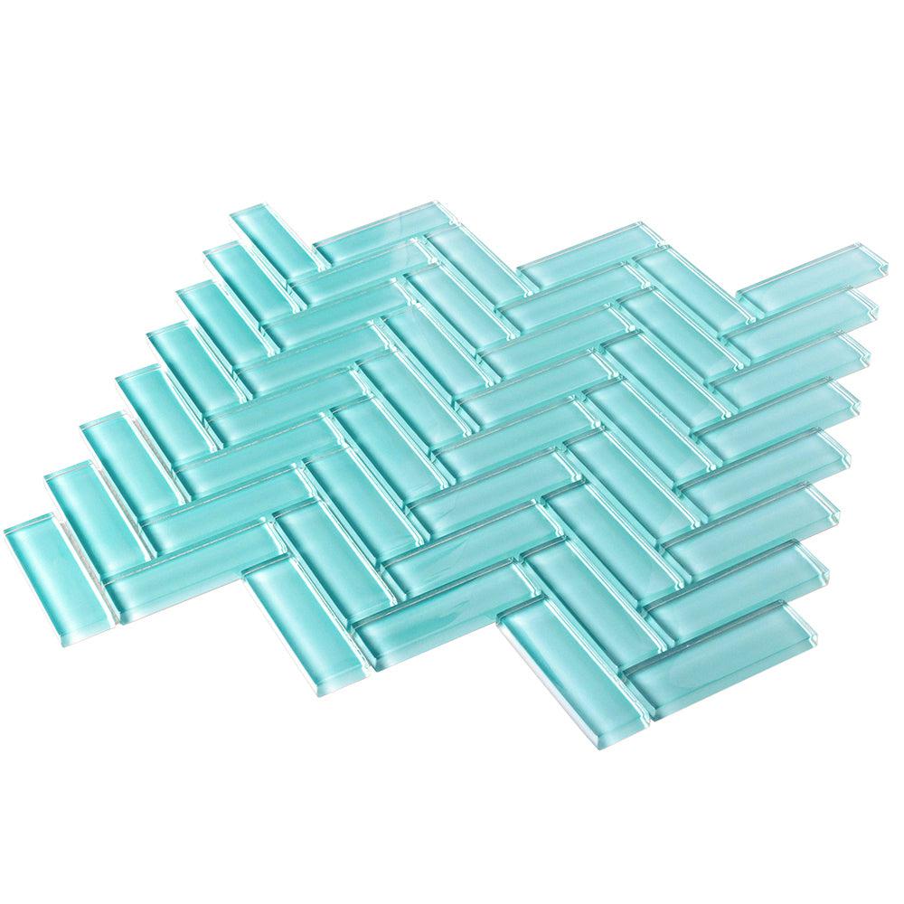 Turquoise Herringbone Glass Tile | Tile Club