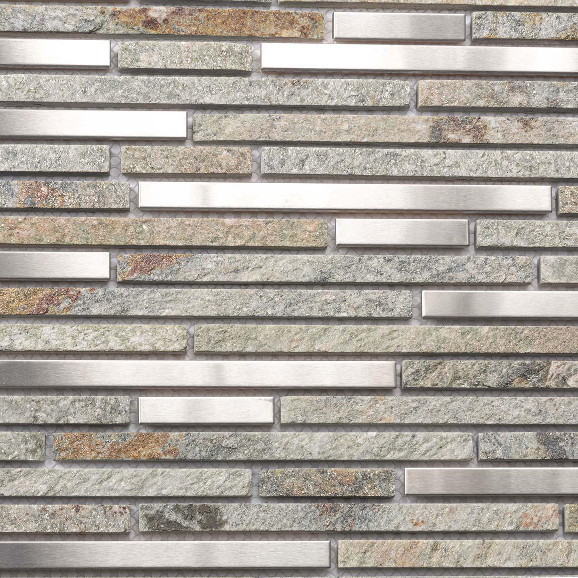 Waterfall Metal Quartz Linear Metal And Quartz Mosaic Tile
