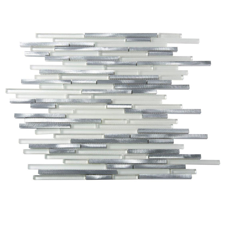 Waterfall Silver White Linear Glass & Metal Mosaic Tile Sample