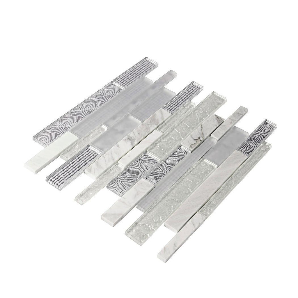 Waterfall Waves White Linear Glass Mosaic Tile | Tile Club