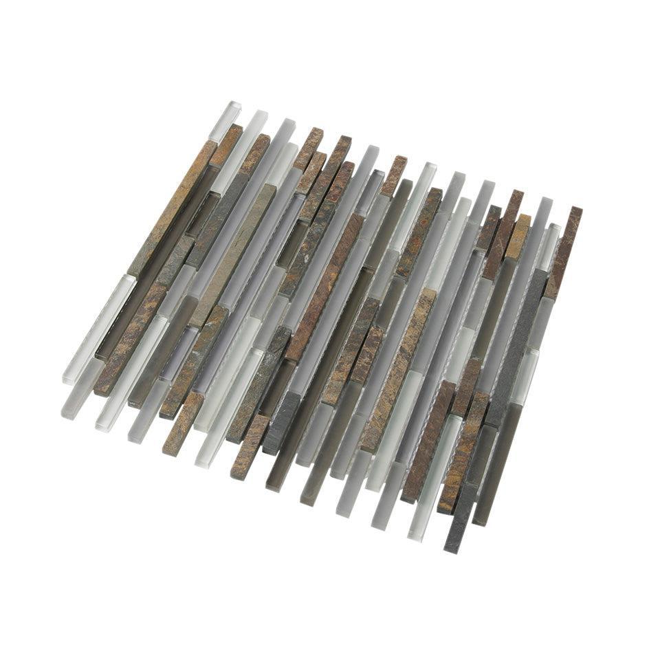 Waterfall White Slate Linear Glass And Slate Mosaic Tile | Tile Club