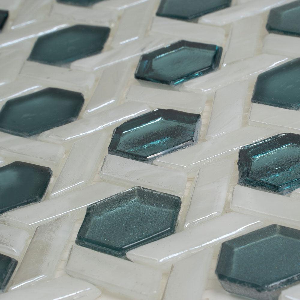 White Emerald Weaved Hexagon Glass Mosaic Tile | Tile Club