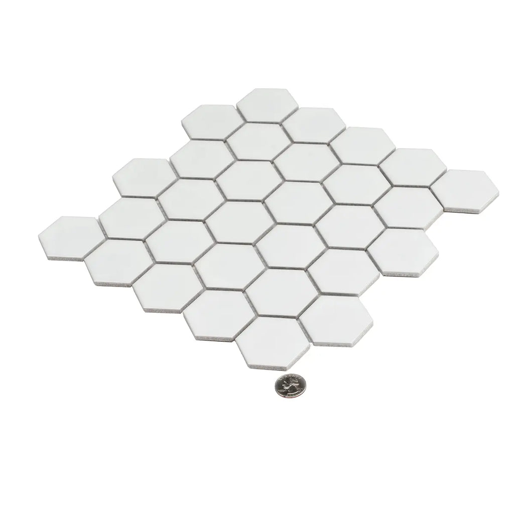 2'' White Matte Hexagon Porcelain Mosaic | Tile Club