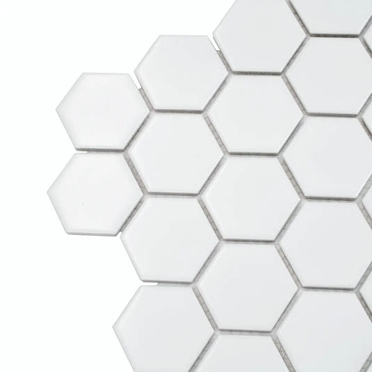 2'' White Matte Hexagon Porcelain Mosaic | Tile Club