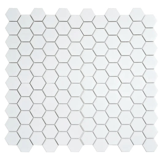 2'' White Matte Hexagon Porcelain Mosaic | Tile Club