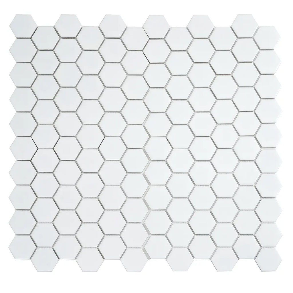 2'' White Matte Hexagon Porcelain Mosaic | Tile Club