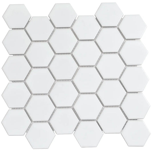 2'' White Matte Hexagon Porcelain Mosaic