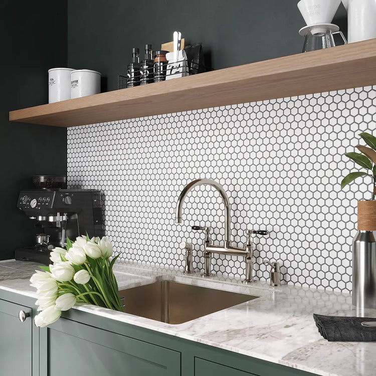 1'' White Matte Hexagon Porcelain Mosaic | Tile Club