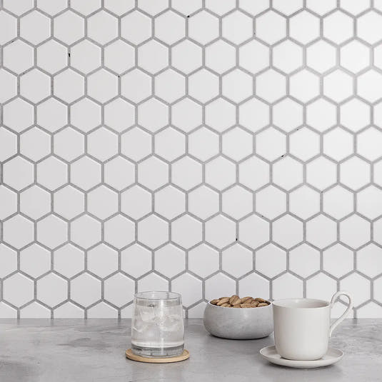 2'' White Matte Hexagon Porcelain Mosaic Backsplash Tile