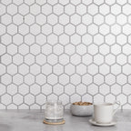 2'' White Matte Hexagon Porcelain Mosaic Backsplash Tile