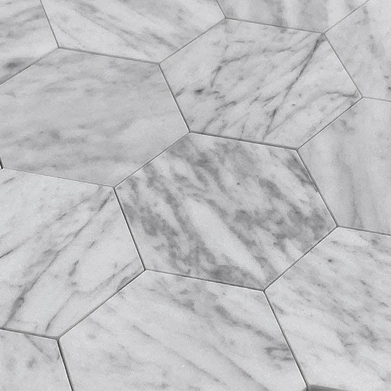 Interlocking Marble Hexagon Tile that is Easily Applied thanks to Peel and Stick