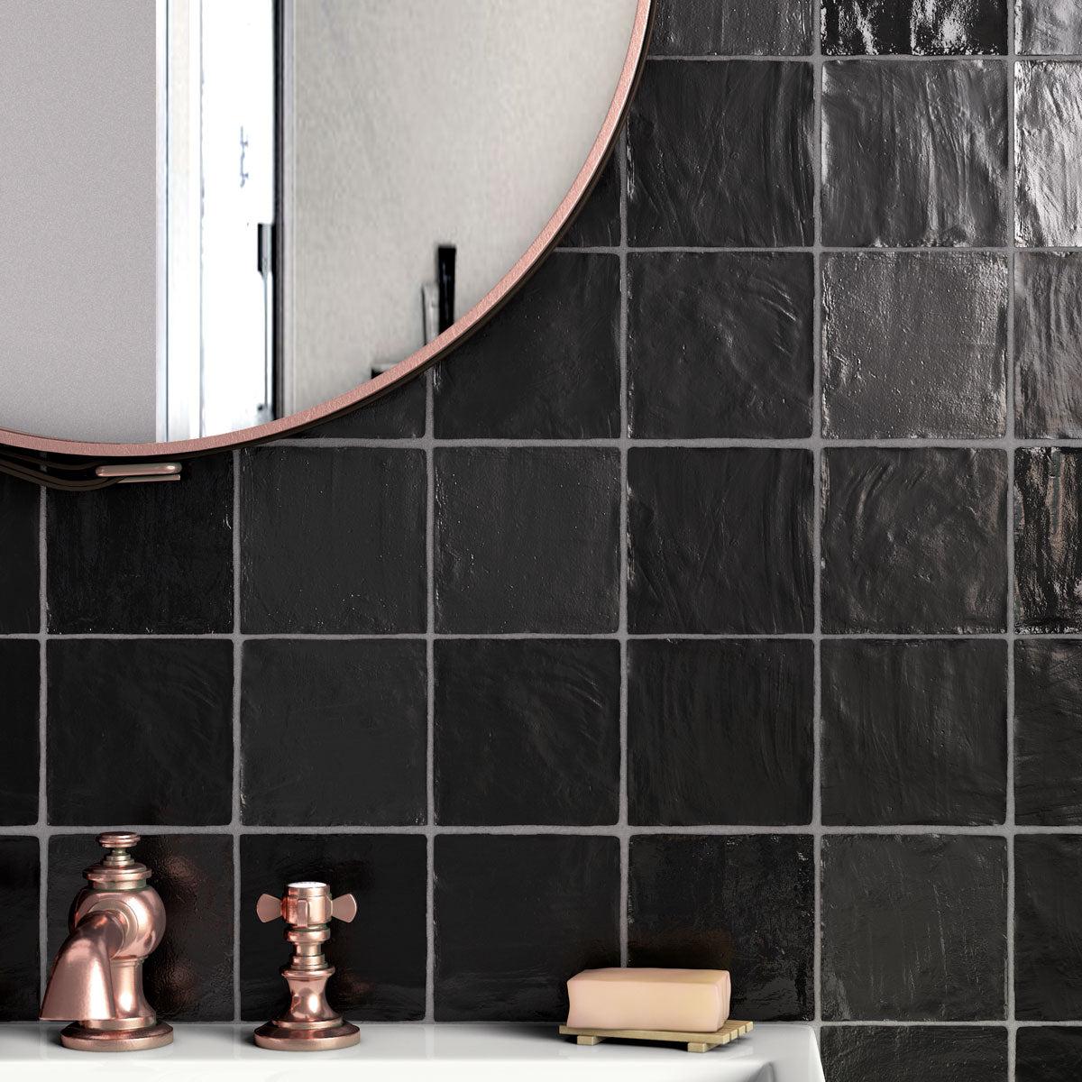 Black Ceramic Tiles with a Zellige Finish
