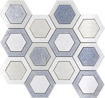 Thassos And Azul Cielo Double Hexagon Marble Mosaic Tile Sample